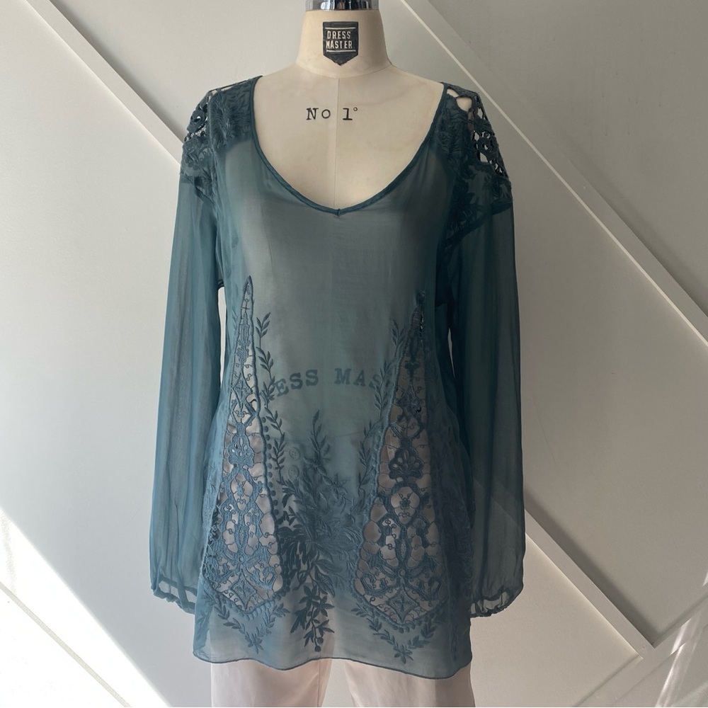 Johnny Was 4Love & Liberty Silk Lace Tunic Blouse Size S (Fits M) Boho